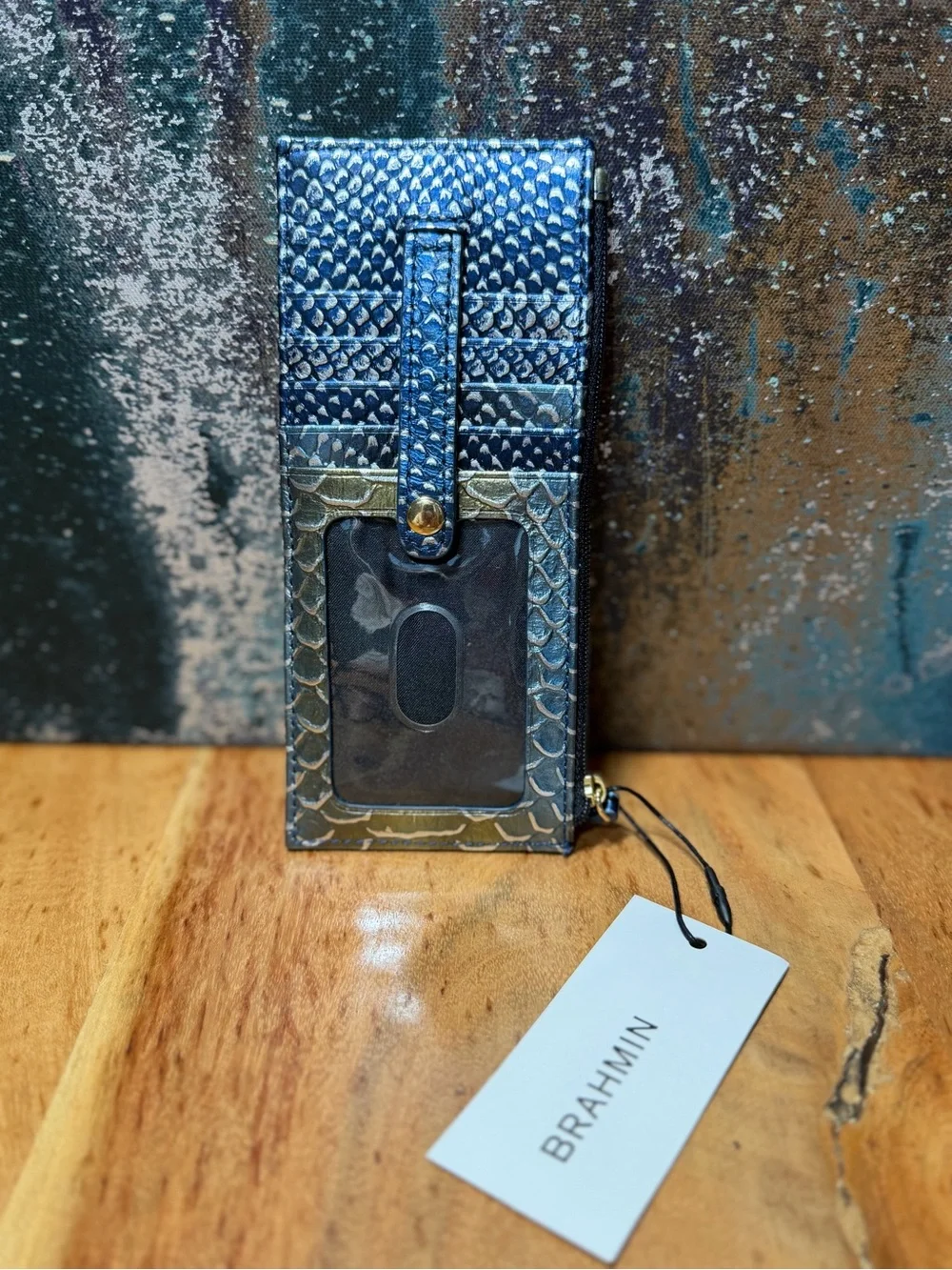 Brahmin RARE Adelle Slim Bifold Wallet Blue Viper Leather Hard to Find